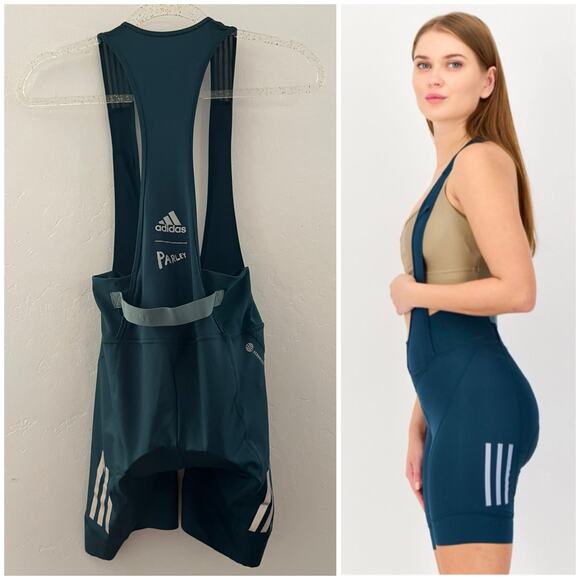 Adidas Parlay Padded Cycling Bib Shorts Womens Medium Green HM3159 MSRP $200 NWT - Picture 2 of 12